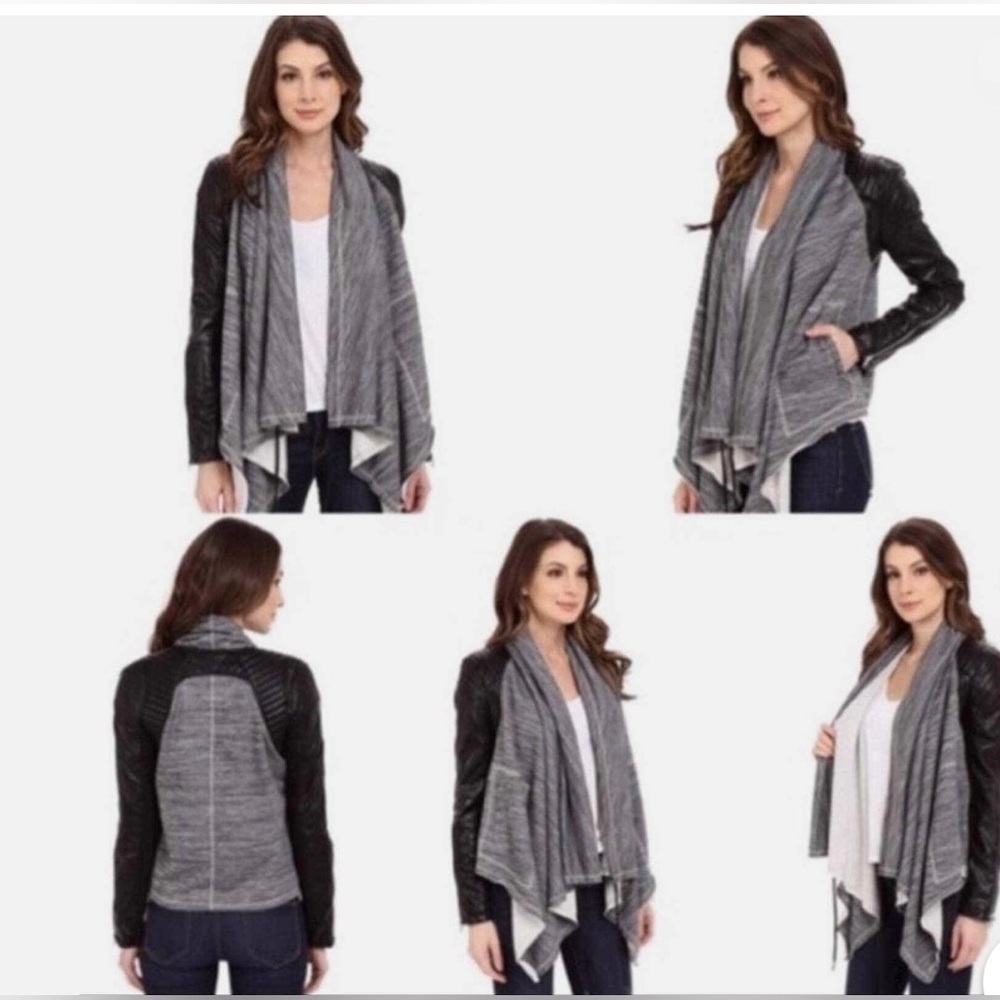 Blank NYC Faux Leather Moto Drape French Terry Wrap Jacket, Size M, FLAWED - Picture 3 of 14